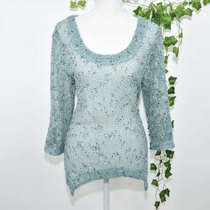 Blair teal spotted knit boho layer blouse top S